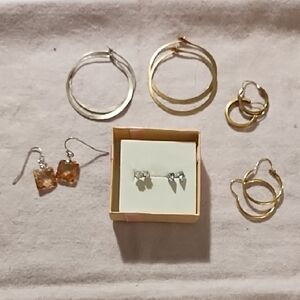 Elegant Gold and Silver Earrings 7 Pair Fashion Jewelry